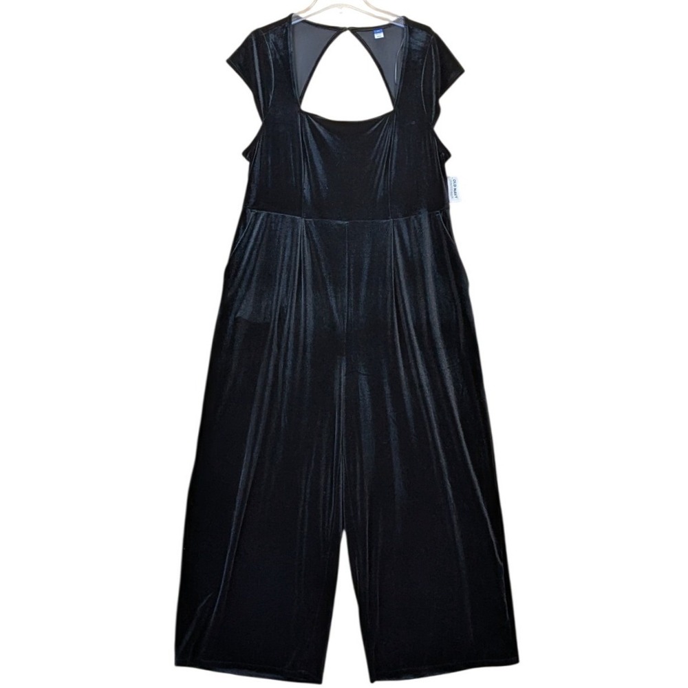 Old Navy Jumpsuit Women XXL Black Velvet Cutout Wide Leg Festive Chic Feminine